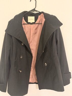 Thread & Supply Black Peacoat with Pink Lining